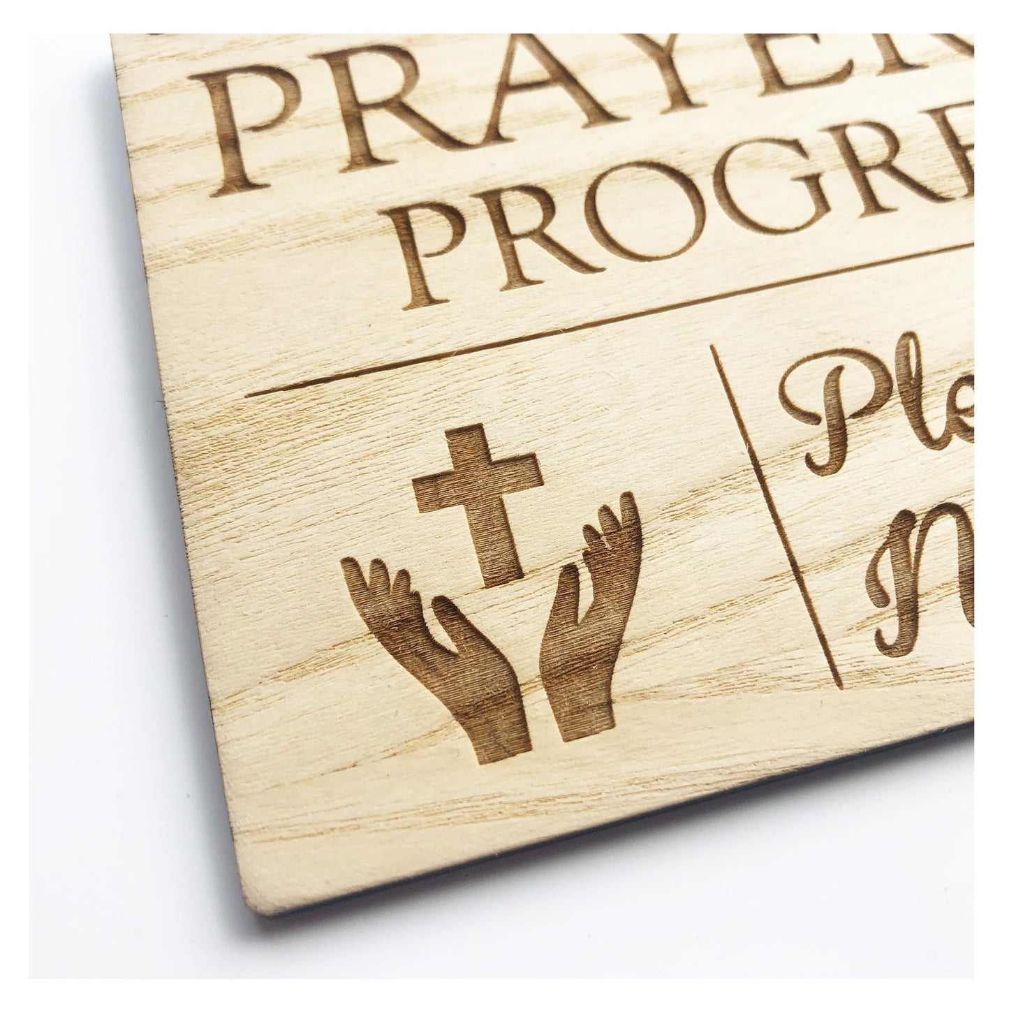 Spending Time With Jesus - Talking With God - Prayer In Progress - Please Do Not Disturb - 140mm x 100mm x 4mm Wooden Laser Engraved Rectangle Sign Plaque With Cotton Cord