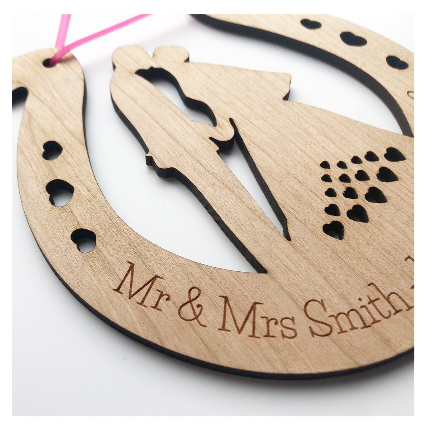 Perfect Wedding Gift Personalised Wooden Lucky Horseshoe Bride and Groom Present - Various Ribbon Colours Available