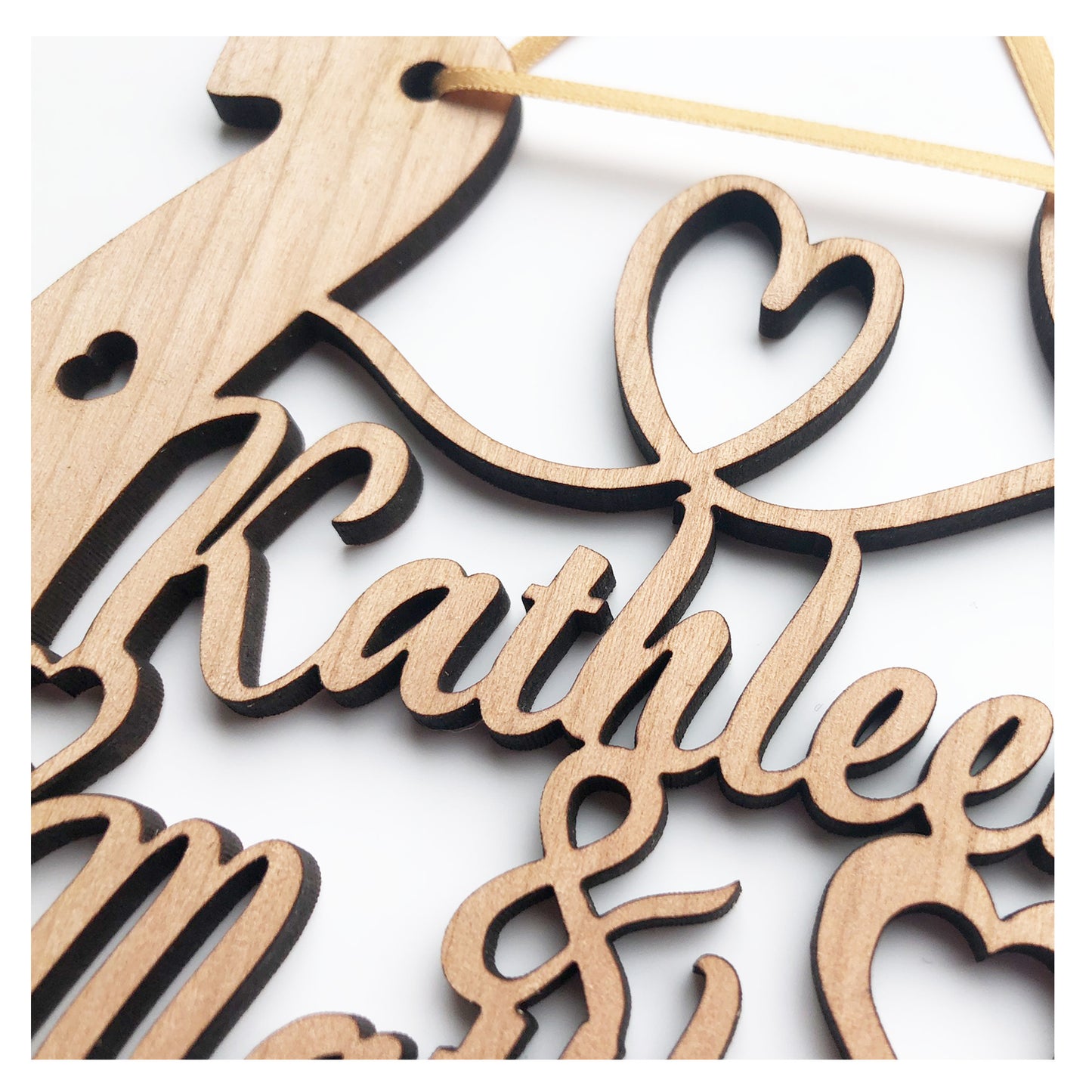 Couples First Names Horseshoe - Perfect Wedding Memento Cherry Wood Wedding Gift - Various Ribbon Colours Available