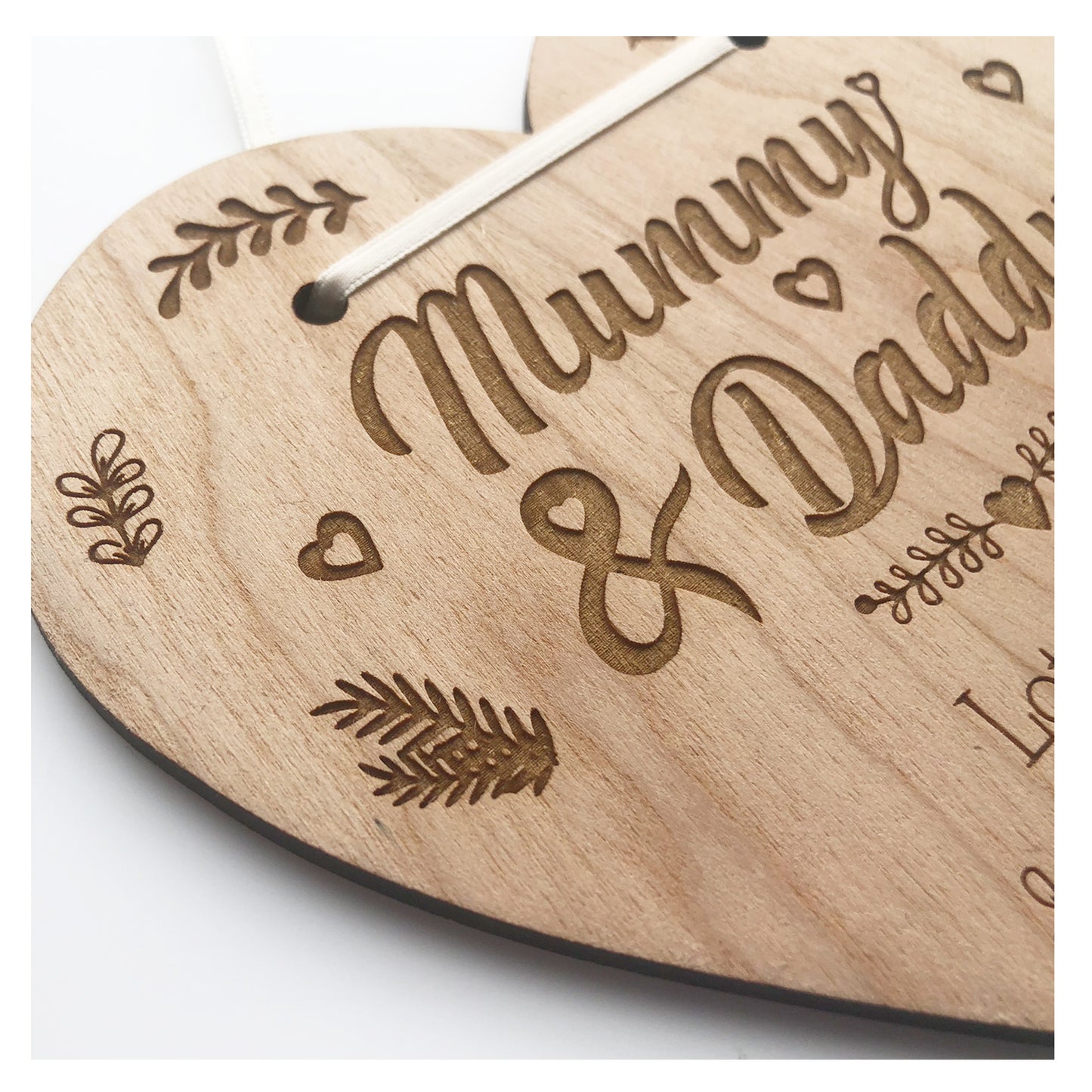 Mummy and Daddy Perfect Wedding Memento Cherry Wood Heart Wedding Gift - Various Ribbon Colours Available