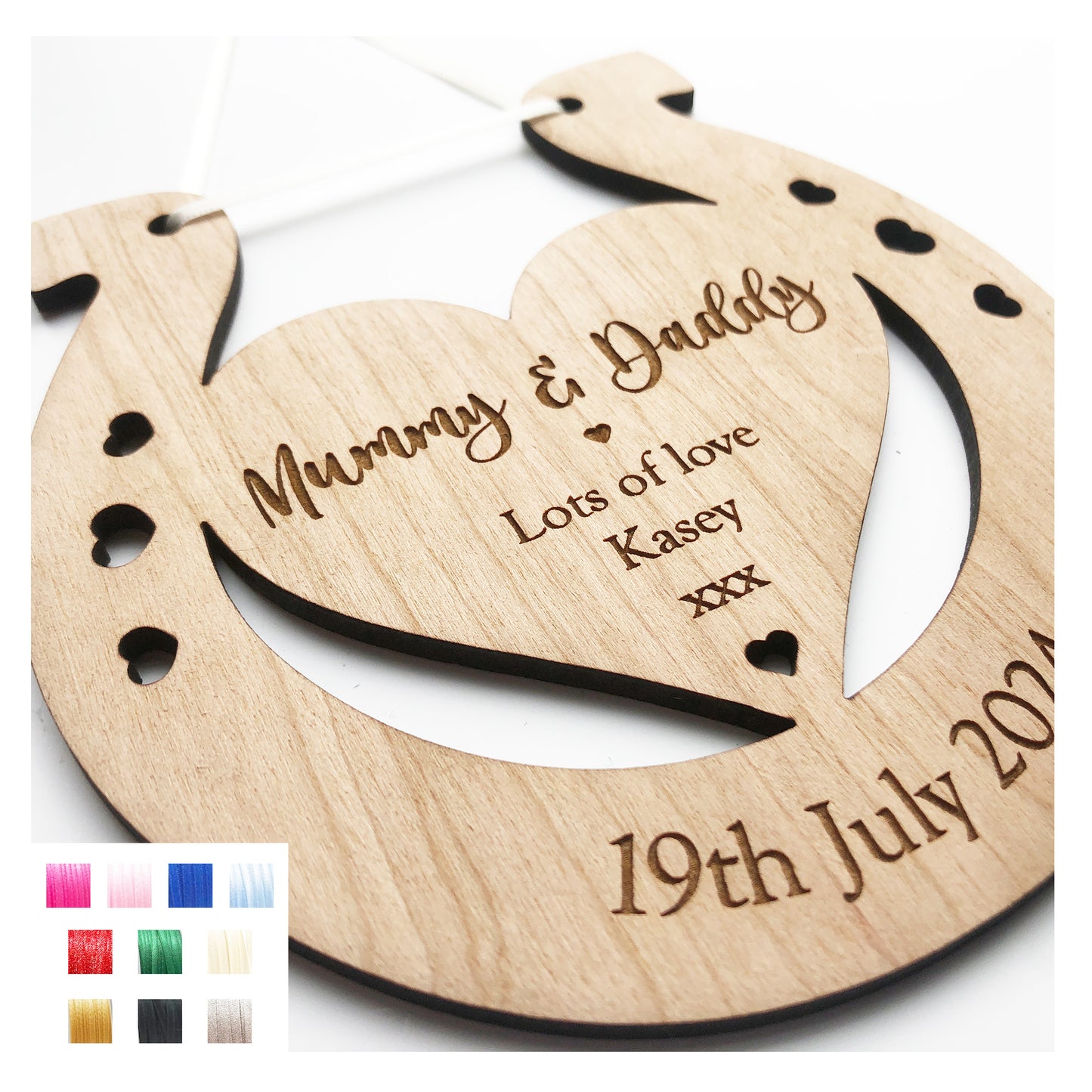 Mummy Mommy Mammy & Daddy Personalised Wedding Gift Lucky Horseshoe Plaque Sign 4mm Thick - Various Ribbon Colours Available - Cute
