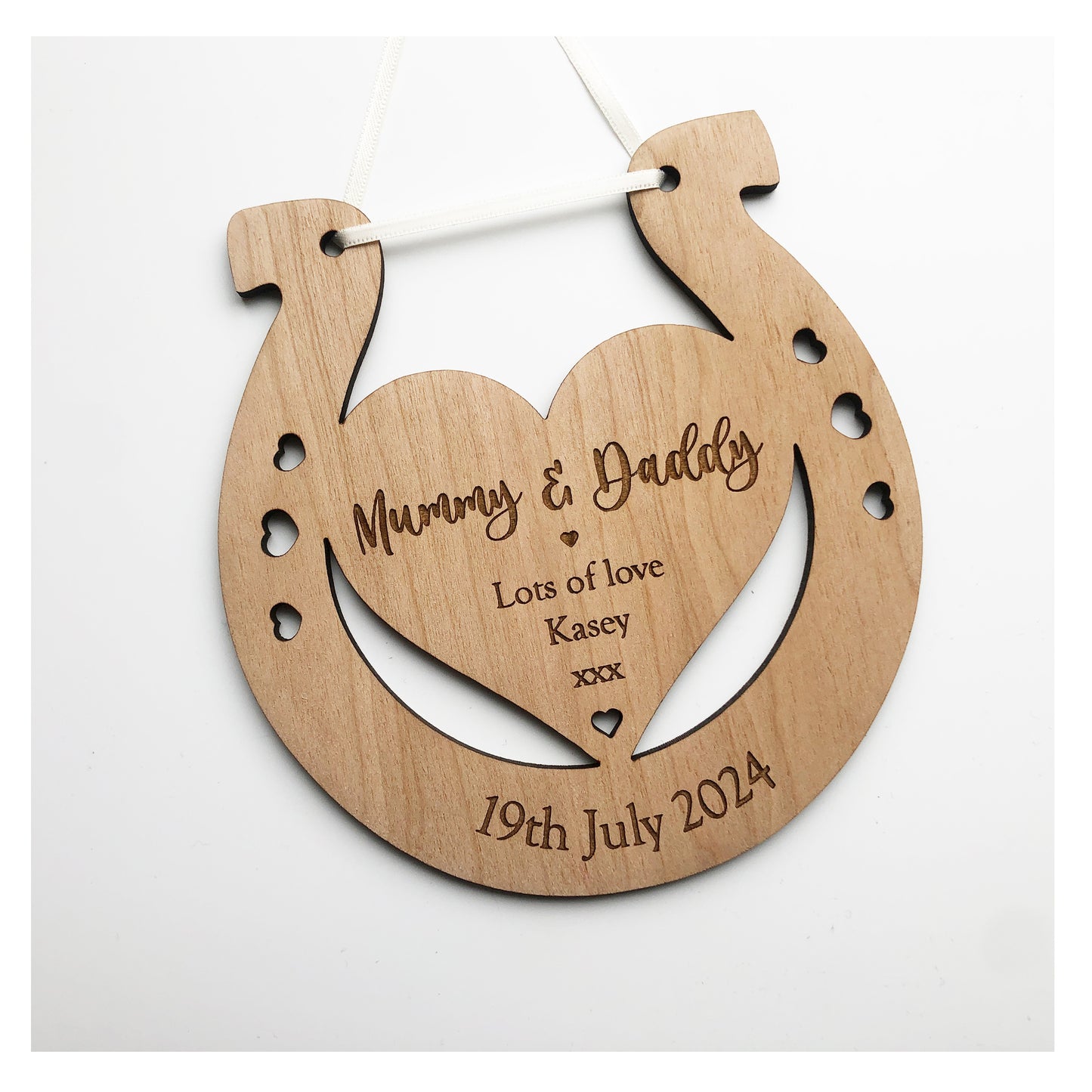 Mummy Mommy Mammy & Daddy Personalised Wedding Gift Lucky Horseshoe Plaque Sign 4mm Thick - Various Ribbon Colours Available - Cute