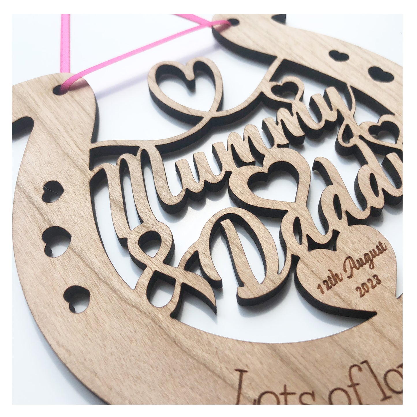 Mummy & Daddy Personalised Wooden Wedding Lucky Horseshoe Plaque Gift For Bride And Groom Cherry Wood