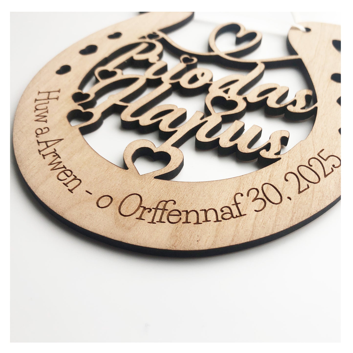 Priodas Hapus Cymru Welsh Language Wedding Gift Wooden Horseshoe - Various Ribbon Colours Available