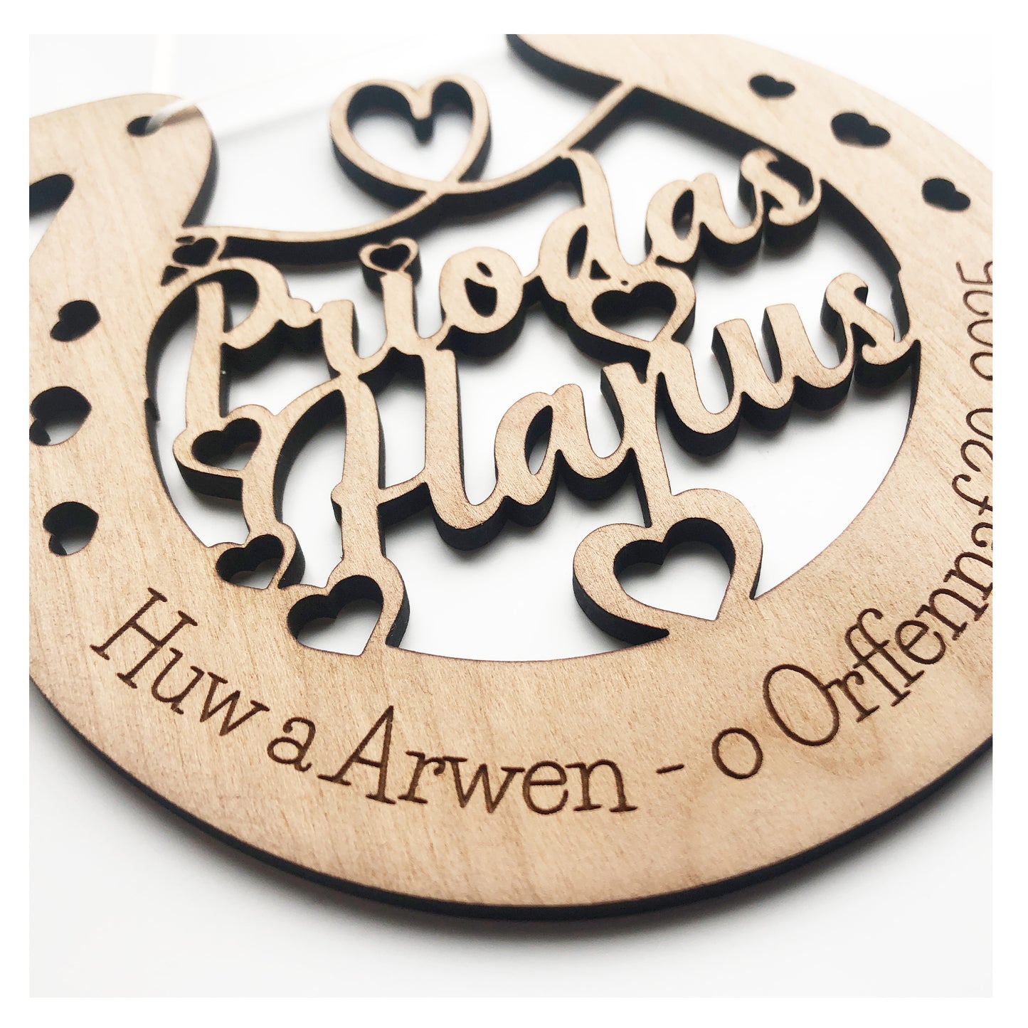 Priodas Hapus Cymru Welsh Language Wedding Gift Wooden Horseshoe - Various Ribbon Colours Available
