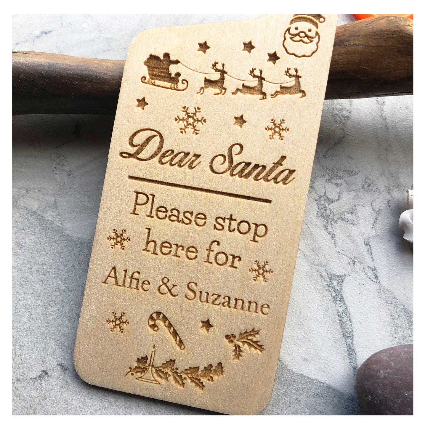 Santa Please Stop Here Hanging Children's Wooden Door Sign - Great Stocking Filler or Christmas Eve Present Xmas