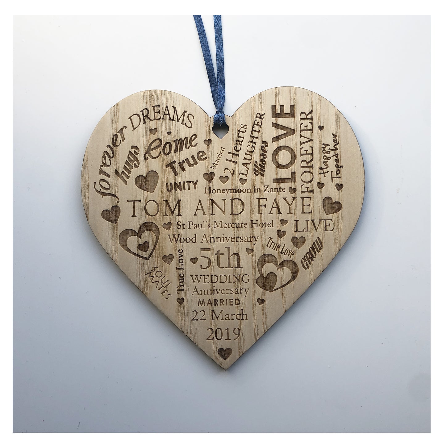 Stunning Anniversary Gift - Any Anniversary Year Can Be Added - Gift For Your Wife or Husband - Wooden Heart Plaque Engraved
