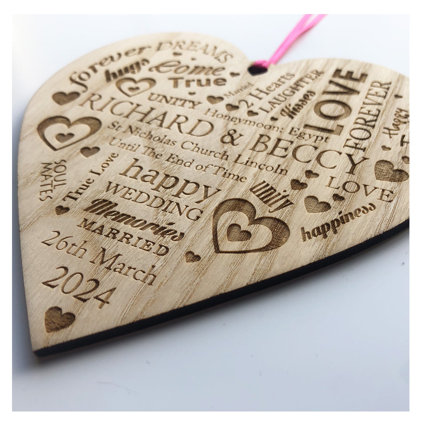 Personalised Wedding Day Gift. Wooden Heart Plaque. Bride And Groom Present