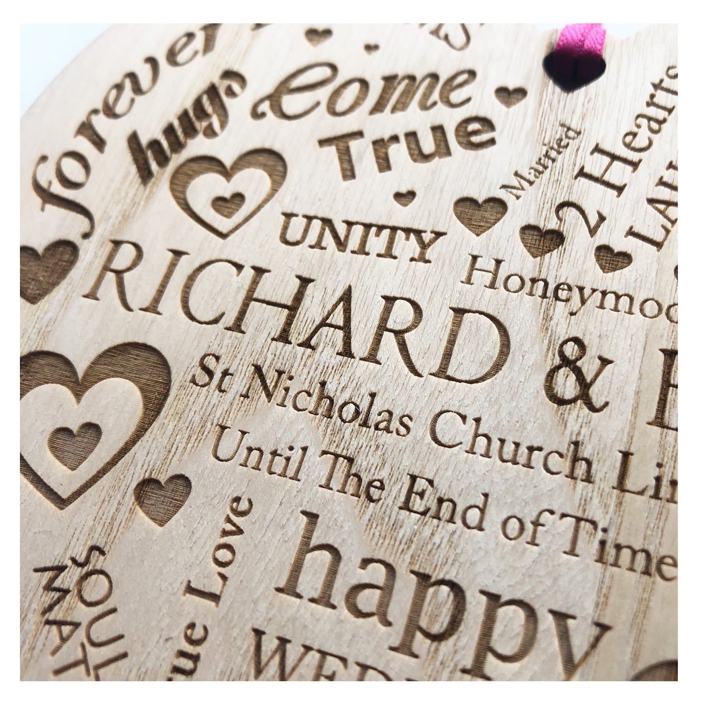 Personalised Wedding Day Gift. Wooden Heart Plaque. Bride And Groom Present