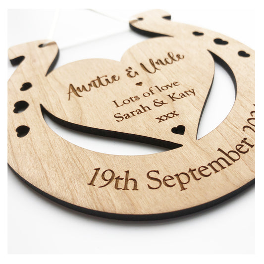 Auntie & Uncle Personalised Wedding Gift Lucky Horseshoe Plaque Sign 4mm Thick - Various Ribbon Colours Available - Cute