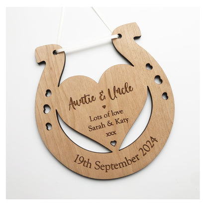 Auntie & Uncle Personalised Wedding Gift Lucky Horseshoe Plaque Sign 4mm Thick - Various Ribbon Colours Available - Cute
