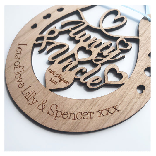 Aunty and Uncle Perfect Wedding Present Memento Cherry Wood Horseshoe Wedding Gift - Various Ribbon Colours Available