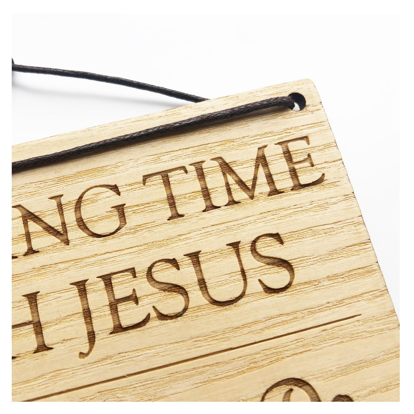 Spending Time With Jesus - Talking With God - Prayer In Progress - Please Do Not Disturb - 140mm x 100mm x 4mm Wooden Laser Engraved Rectangle Sign Plaque With Cotton Cord