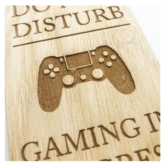 Gaming In Progress Do Not Disturb Wooden Hanging Door Knob Sign