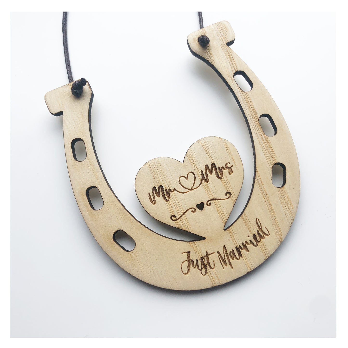 Wedding Mr & Mrs Just Married Wooden Horseshoe With Hanging Cord