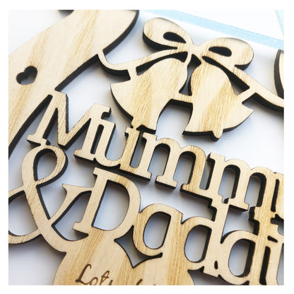 Mummy & Daddy Personalised Wooden Wedding Lucky Horseshoe Plaque Gift For Bride And Groom Ash Wood