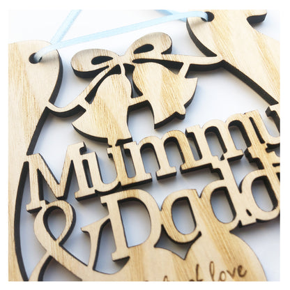 Mummy & Daddy Personalised Wooden Wedding Lucky Horseshoe Plaque Gift For Bride And Groom Ash Wood