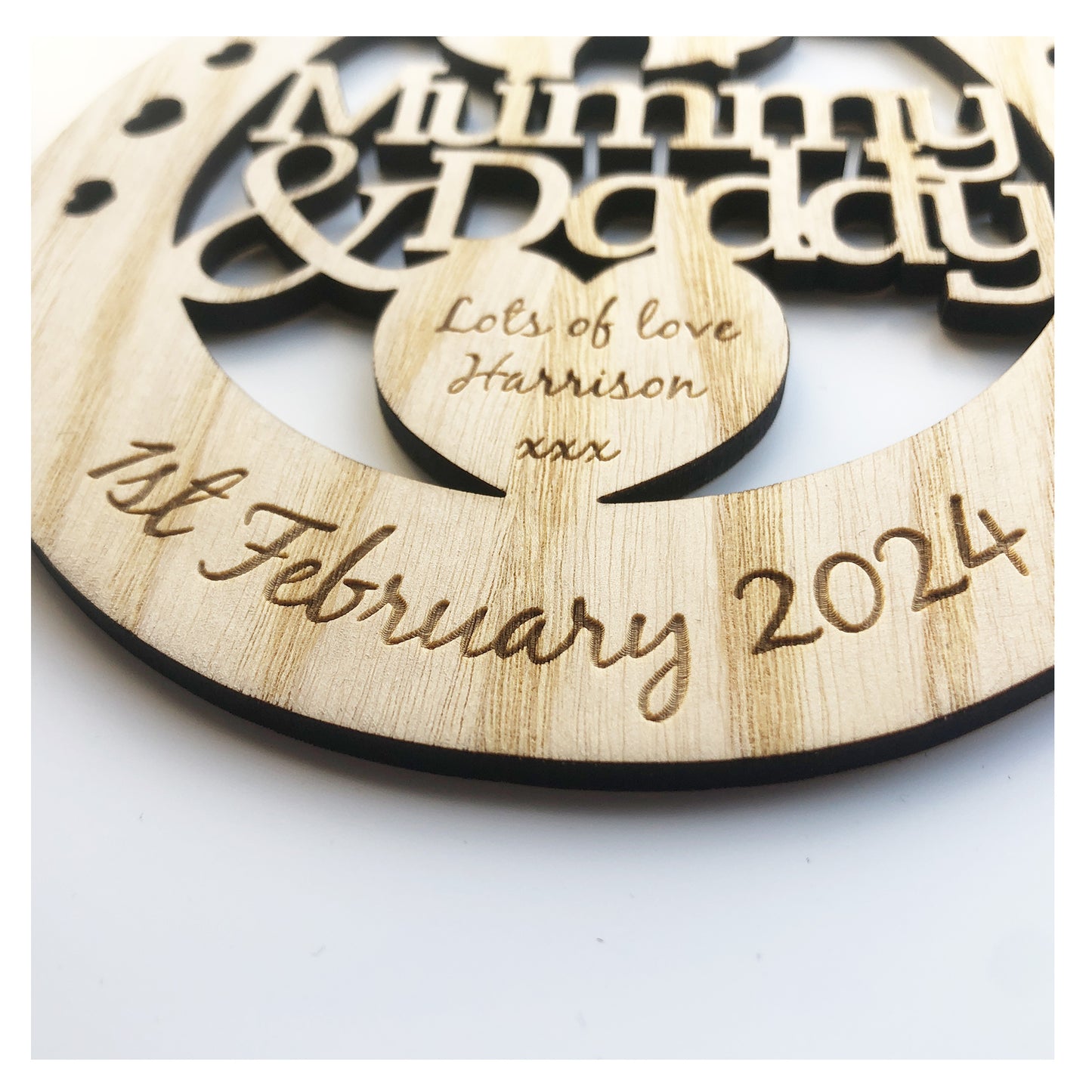 Mummy & Daddy Personalised Wooden Wedding Lucky Horseshoe Plaque Gift For Bride And Groom Ash Wood