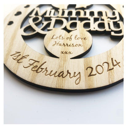 Mummy & Daddy Personalised Wooden Wedding Lucky Horseshoe Plaque Gift For Bride And Groom Ash Wood