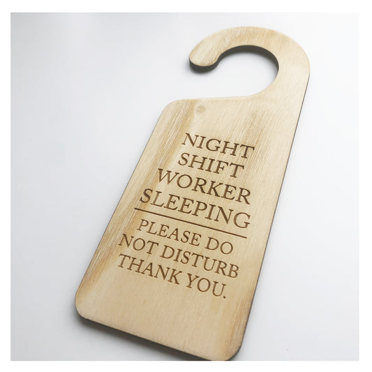 Night Shift Worker Sleeping Do Not Disturb Wooden Hanging Door Knob Sign Office Home