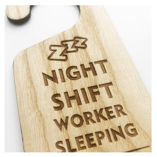 Night Shift Worker Sleeping Do Not Disturb Wooden Hanging Door Knob Sign Office Home With Icon