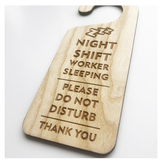 Night Shift Worker Sleeping Do Not Disturb Wooden Hanging Door Knob Sign Office Home With Icon