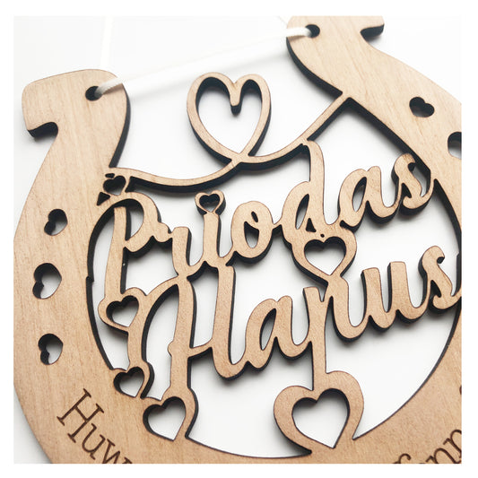 Priodas Hapus Cymru Welsh Language Wedding Gift Wooden Horseshoe - Various Ribbon Colours Available