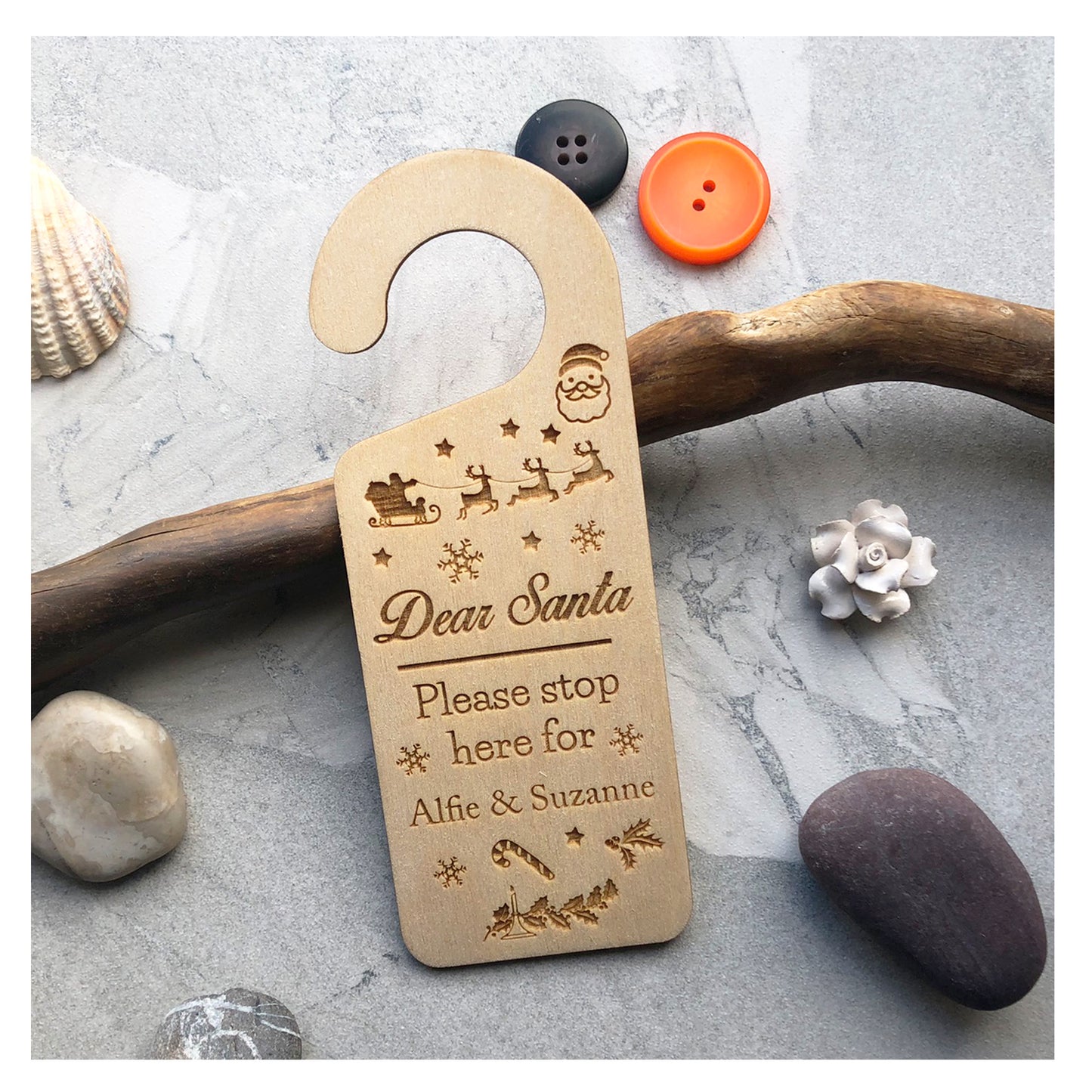 Santa Please Stop Here Hanging Children's Wooden Door Sign - Great Stocking Filler or Christmas Eve Present Xmas