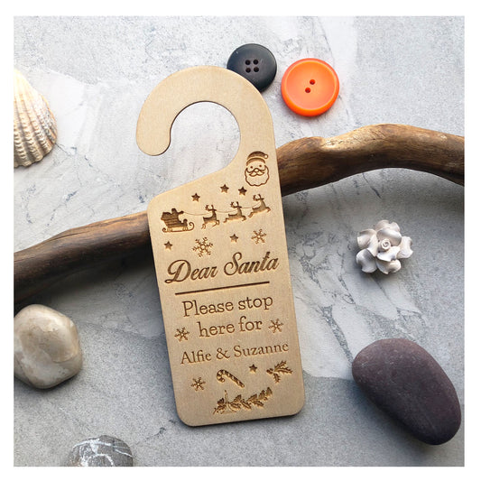 Santa Please Stop Here Hanging Children's Wooden Door Sign - Great Stocking Filler or Christmas Eve Present Xmas