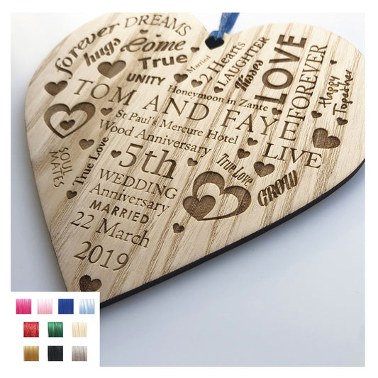 Stunning Anniversary Gift - Any Anniversary Year Can Be Added - Gift For Your Wife or Husband - Wooden Heart Plaque Engraved