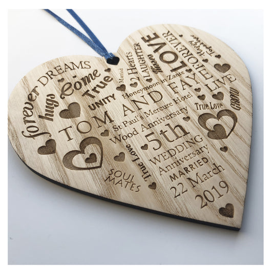 Stunning Anniversary Gift - Any Anniversary Year Can Be Added - Gift For Your Wife or Husband - Wooden Heart Plaque Engraved