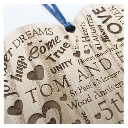 Stunning Anniversary Gift - Any Anniversary Year Can Be Added - Gift For Your Wife or Husband - Wooden Heart Plaque Engraved