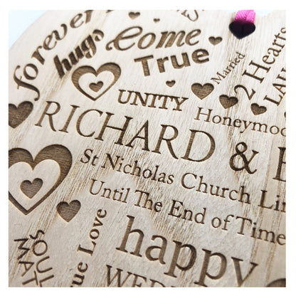 Personalised Wedding Day Gift. Wooden Heart Plaque. Bride And Groom Present